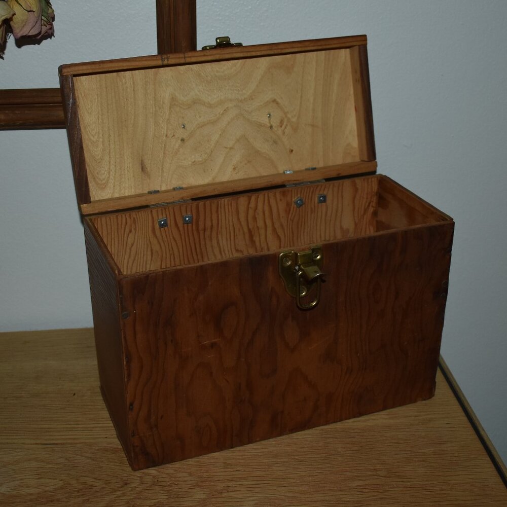 Vintage Antique Old Handmade Wood Machinist Chest Tool Box Handle Storage Box - Picture 2 of 14